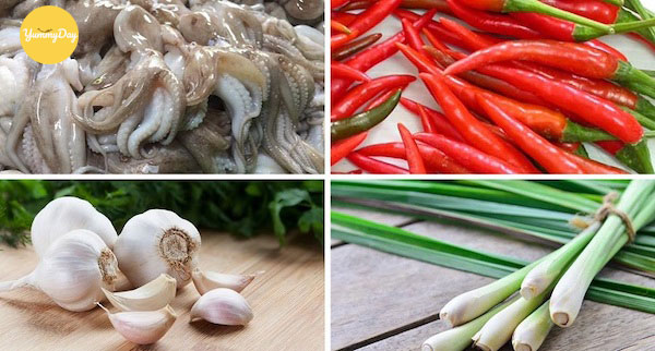 Sơ chế nguyên liệu làm bạch tuộc xào sả ớt