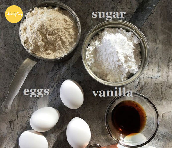 Các nguyên liệu làm bánh bông lan cuộn