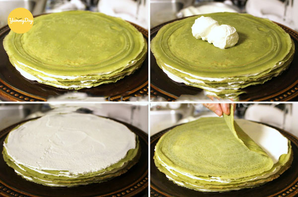 Làm bánh crepe trà xanh ngàn lớp