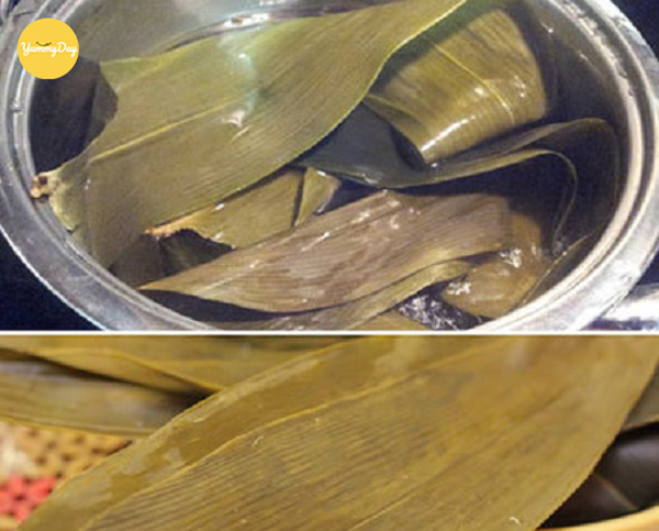 Chần sơ lá tre qua nước sôi
