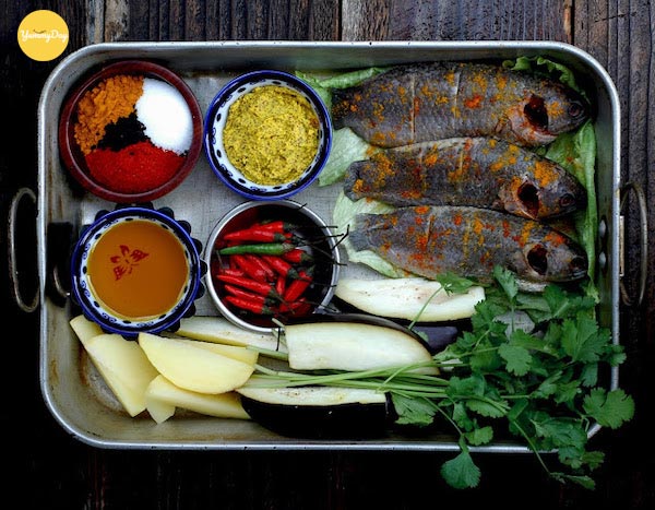 Nguyên liệu cho món cá rô kho nghệ