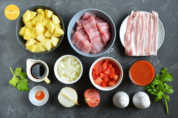 Nguyên liệu cho món cá trê kho thịt ba rọi