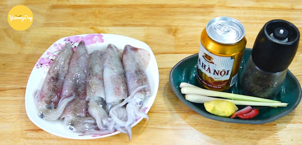 Nguyên liệu món mực hấp bia