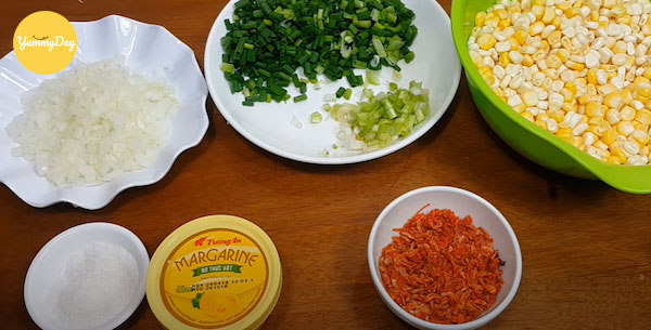 Nguyên liệu làm bắp ngọt xào tôm khô
