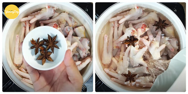 Chân gà đem luộc với hao hồi