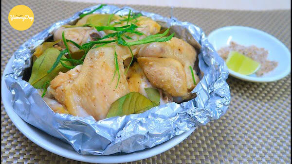cách làm gà hấp lá chanh ngon