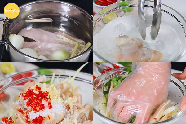 Các bước sơ chế nguyên liệu và trộn gỏi