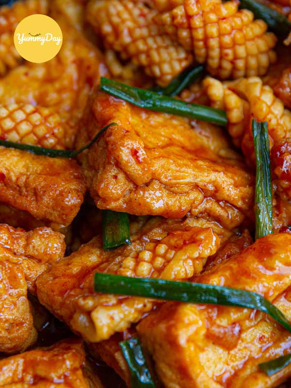 Thành phẩm món mực xào sa tế
