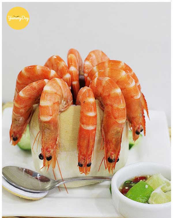 Món tôm hấp nước dừa thành phẩm