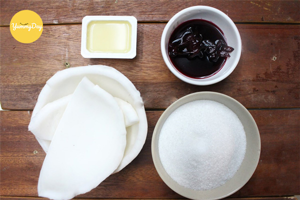 Nguyên liệu chính cho món mứt dừa màu đỏ