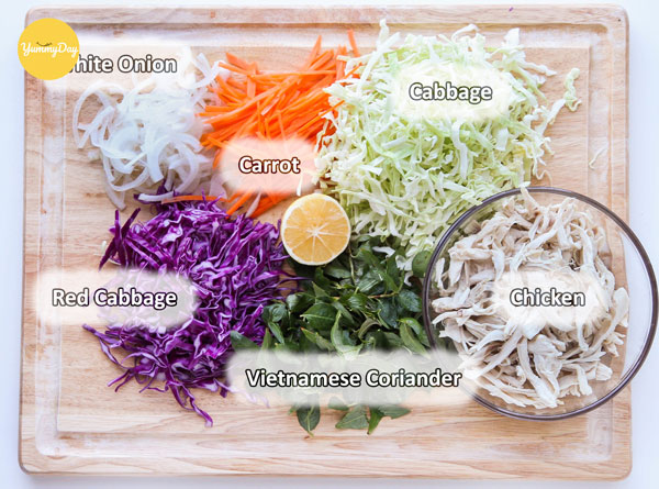 Nguyên liệu chính món nộm gà bắp cải