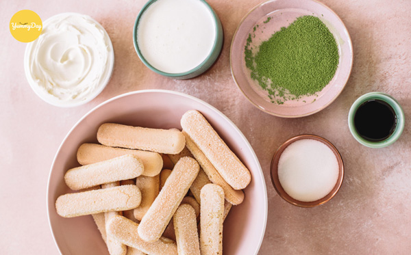 Nguyên liệu làm bánh tiramisu trà xanh có bánh lady fingers