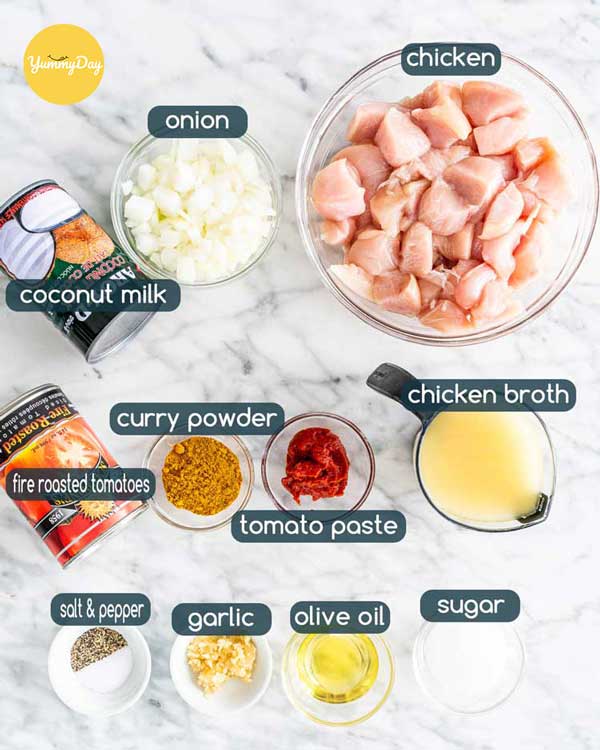 Nguyên liệu cần có cho cà ri gà nấu nước cốt dừa