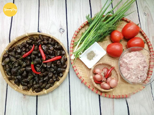 Các nguyên liệu cần chuẩn bị cho món canh ốc nấu chua
