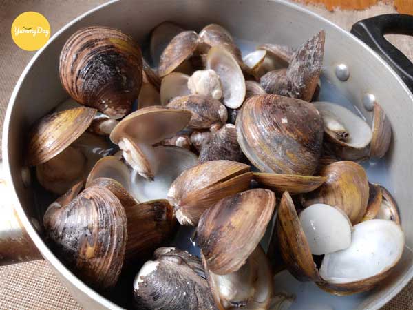 Sơ chế hến sạch trước khi chế biến Canh hến chua ngọt