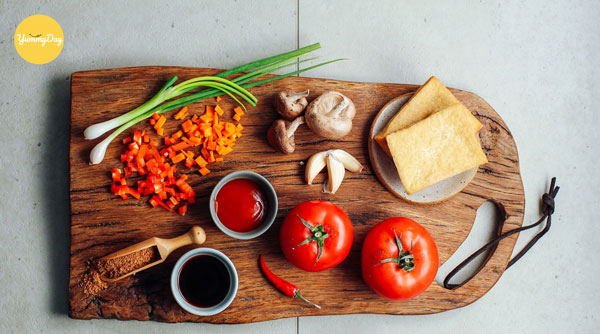 Nguyên liệu làm canh ngao đậu phụ cà chua