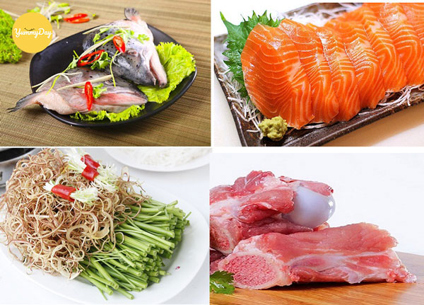 Nguyên liệu của món lẩu cá hồi măng chua