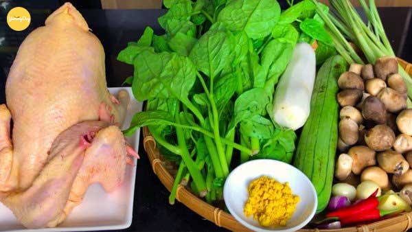 Nguyên liệu cho món lẩu gà hầm sả