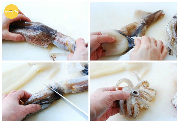 Mực đem đi sơ chế sạch sẽ