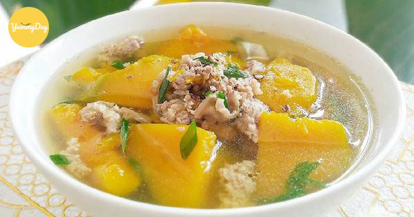 canh bí đỏ thịt bò bằm ngon ngon