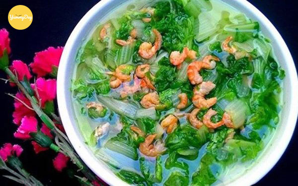 Món canh cải nấu tôm khô gừng thơm ngon