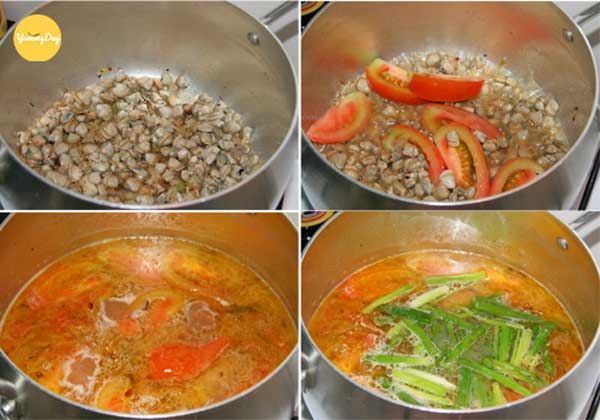 Các bước thực hiện món canh hến nấu chua