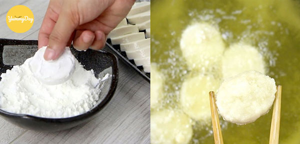 Chiên đậu hũ cho vàng đều 2 mặt