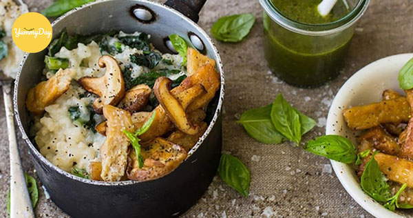 Trang trí Gà xào nấm đông cô chay