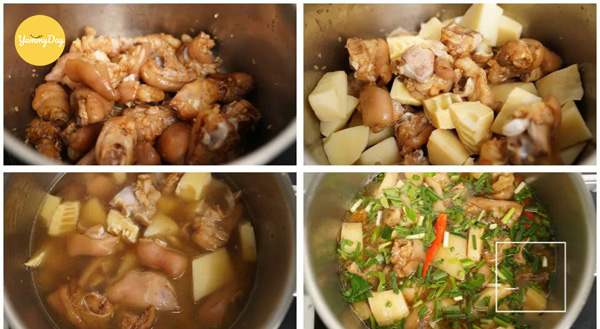 Tiến hành nấu giò heo