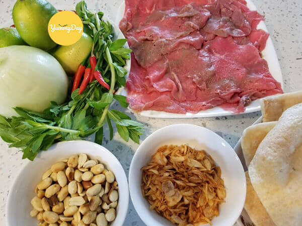 Các nguyên liệu cần chuẩn bị cho món gỏi bò tái chanh