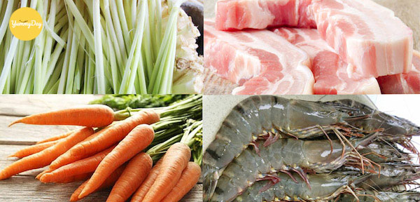 Nguyên liệu cần chuẩn bị cho món gỏi bồn bồn tôm thịt