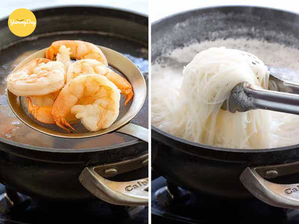Luộc tôm và trụng sơ bún tươi