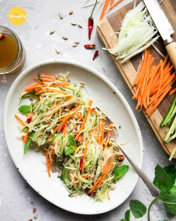 Món gỏi đu đủ chay đã hoàn thành vô cùng đẹp mắt