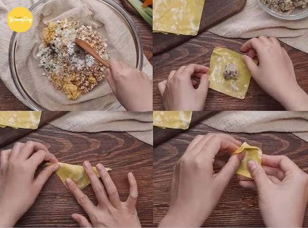 Tiến hành gói hoành thánh