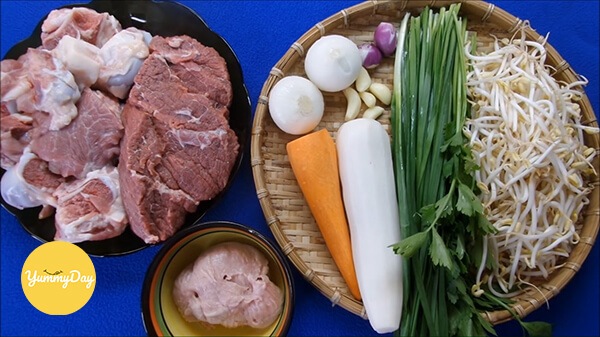 Nguyên liệu cần chuẩn bị cho món hủ tiếu bò kho