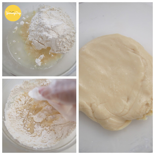 Trộn bột làm vỏ bánh bao