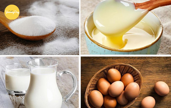 Nguyên liệu làm bánh flan bằng nồi cơm điện