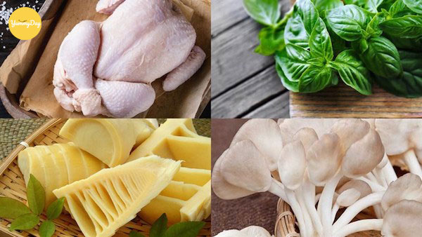 Nguyên liệu làm lẩu gà lá quế