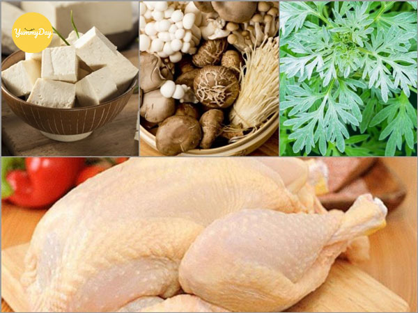 Nguyên liệu làm lẩu gà ngải cứu