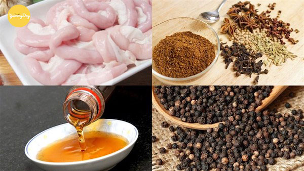 Nguyên liệu làm lòng heo ngũ vị