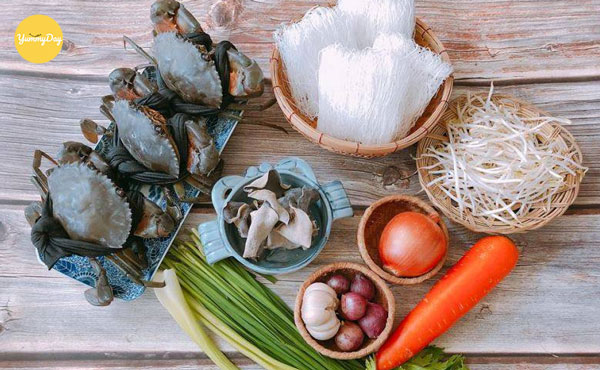Nguyên liệu cho món miến xào cua biển