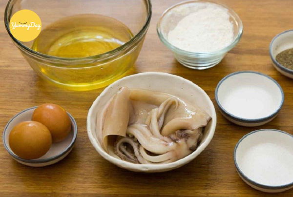 Nguyên liệu cho món mực chiên giòn