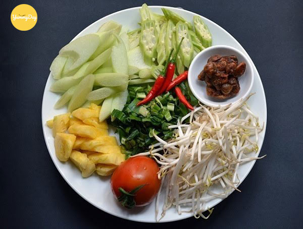 Các loại rau củ được chuẩn bị sạch sẽ