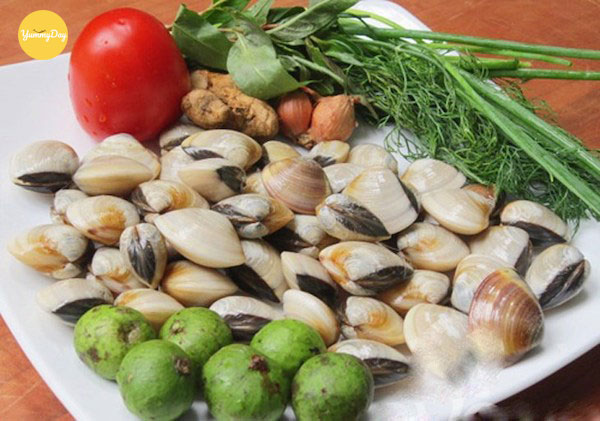 Các nguyên liệu cần thiết để nấu canh nghêu với sấu