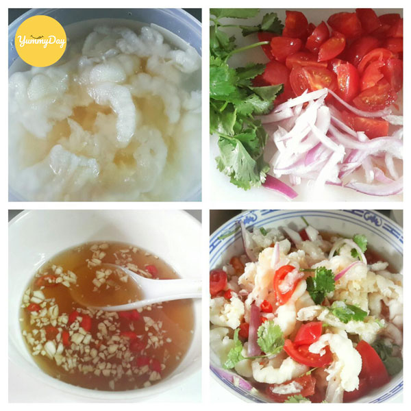 Tiến hành trộn nộm chân gà