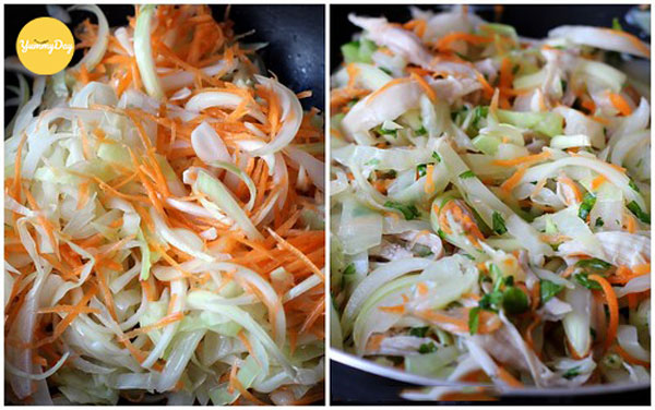 Trồn nộm thịt gà bắp cải đều tay