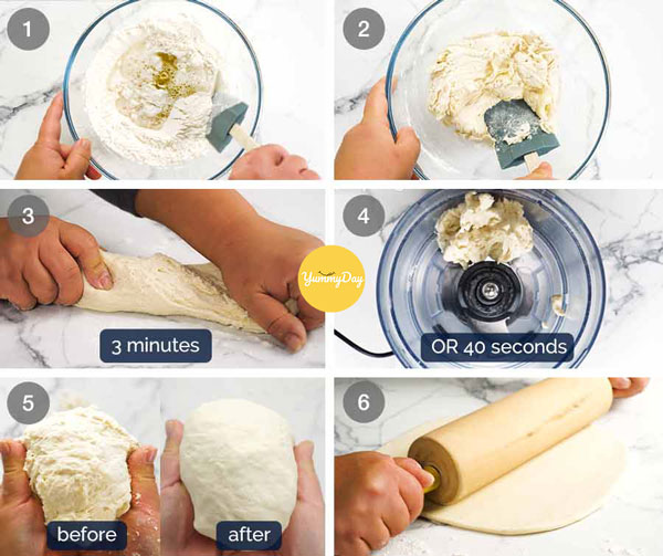 Tiến hành trộn bột bánh pizza