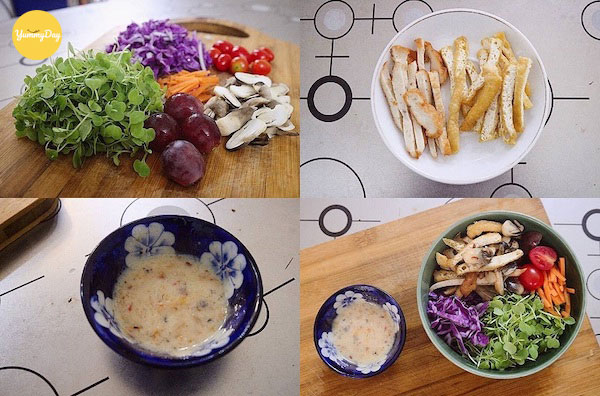 Làm salad cải mầm chay