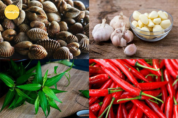 Nguyên liệu cho món sò huyết cháy tỏi