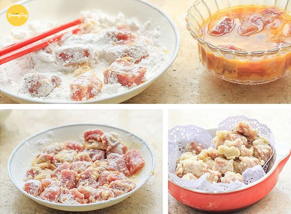 Ướp thịt lợn với bột năng